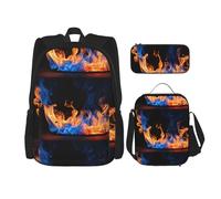 WenDang Blue Flame - Borsa a tracolla doppia con borsa per il pranzo e astuccio, adatta per shopping, sport all'aria aperta