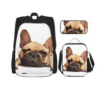WenDang Borsa a tracolla doppia con cane bulldog francese, con borsa per il pranzo e astuccio, adatta per lo shopping, sport all'aria aperta