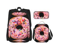 WenDang Borsa a tracolla doppia con ciambella alla fragola con borsa per il pranzo e astuccio, adatta per shopping, sport all'aria aperta