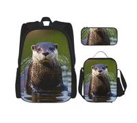 WenDang Borsa a tracolla doppia con motivo animali con lontre marroni con borsa per il pranzo e astuccio, adatta per lo shopping, sport all'aria aperta