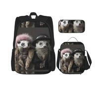 WenDang Borsa a tracolla doppia con motivo furetti francese con borsa per il pranzo e astuccio, adatta per shopping, sport all'aria aperta