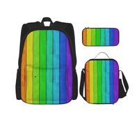 WenDang Borsa a tracolla doppia con sfondo in legno color arcobaleno con borsa per il pranzo e astuccio, adatta per lo shopping, sport all'aria aperta