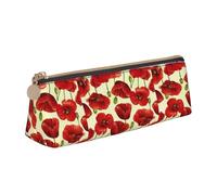 WenDang Borsa portaoggetti in pelle con triangolo di papaveri rossi e fiori di papavero e cancelleria per le vacanze sono elementi essenziali da, bianco, Taglia unica, Astuccio per trucchi