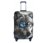 WenDang Copertura elastica per valigia, con stampa di lupo con occhi azzurri, per migliorare la protezione, adatta per viaggiatori unisex, bianco, M