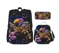 WenDang Coral Reef - Borsa a tracolla doppia con borsa per il pranzo e astuccio, adatta per shopping, sport all'aria aperta