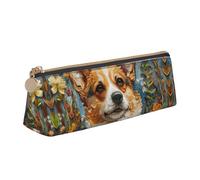 WenDang Corgi - Borsa per cancelleria in pelle a triangolo con fiori floreali primaverili e articoli di cancelleria per le vacanze sono elementi essenziali da viaggio, bianco, Taglia unica, Astuccio