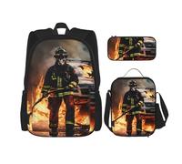 WenDang Firefighter Fireman Flame - Borsa a tracolla doppia con borsa per il pranzo e astuccio, adatta per shopping, sport all'aria aperta