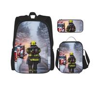 WenDang Firefighter Fireman Flame - Borsa a tracolla doppia con borsa per il pranzo e astuccio, adatta per shopping, sport all'aria aperta