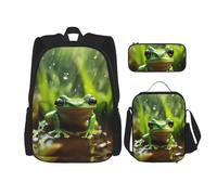 WenDang Frog and Rain - Set di borsa a tracolla doppia con borsa per il pranzo e astuccio, adatta per shopping, sport all'aria aperta