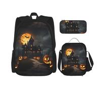 WenDang Halloween Horror - Set di borsa a tracolla doppia con borsa per il pranzo e astuccio, adatta per lo shopping, sport all'aria aperta