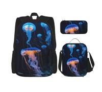 WenDang Jellyfish Ocean - Set di borsa a tracolla doppia con borsa per il pranzo e astuccio, adatta per shopping, sport all'aria aperta
