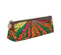 WenDang La borsa portaoggetti in pelle colorata a triangolo con tulipani e la cancelleria per le vacanze sono elementi essenziali da viaggio, bianco, Taglia unica, Astuccio per trucchi