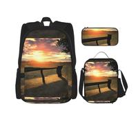 WenDang Lonely Bench Sunset borsa a tracolla doppia con borsa per il pranzo e astuccio, adatta per shopping, sport all'aria aperta