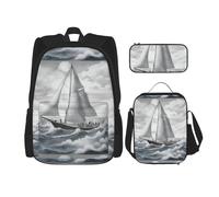 WenDang Ocean Sailing - Borsa a tracolla doppia con borsa per il pranzo e astuccio, adatta per shopping, sport all'aria aperta