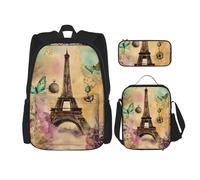 WenDang Parigi Torre Eiffel doppia borsa a tracolla set con borsa pranzo e astuccio, adatto per shopping, sport all'aria aperta