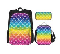 WenDang Rainbow Fish Scale Double Shoulder Bag Set con borsa per il pranzo e astuccio, adatto per shopping, sport all'aria aperta