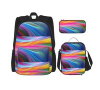 WenDang Rainbow Ocean, set di borse a tracolla doppie, con borsa per il pranzo e astuccio, adatta per lo shopping, sport all'aria aperta