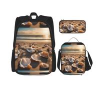 WenDang Seashell Landscape On The Beach - Set di borsa a tracolla doppia con borsa per il pranzo e astuccio, adatta per shopping, sport all'aria aperta