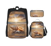 WenDang Seashell Landscape On The Beach - Set di borsa a tracolla doppia con borsa per il pranzo e astuccio, adatta per shopping, sport all'aria aperta