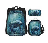 WenDang Set borsa a tracolla doppia con manatee Animals con borsa per il pranzo e astuccio, adatta per shopping, sport all'aria aperta