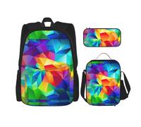 WenDang Set di borsa a tracolla doppia con motivo geometrico arcobaleno con borsa per il pranzo e astuccio, adatta per shopping, sport all'aria aperta