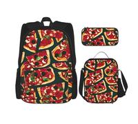 WenDang Set di borse a tracolla con motivo pizza, con borsa per il pranzo e astuccio, adatta per lo shopping, sport all'aria aperta