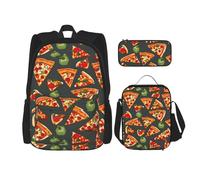 WenDang Set di borse a tracolla con motivo pizza, con borsa per il pranzo e astuccio, adatta per lo shopping, sport all'aria aperta