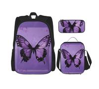 WenDang Set di borse a tracolla doppia con farfalla viola con borsa per il pranzo e astuccio, adatta per lo shopping, sport all'aria aperta