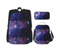 WenDang Set di borse a tracolla doppia con motivo galassia, blu e viola, con borsa per il pranzo e astuccio, adatta per shopping, sport all'aria aperta