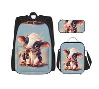 WenDang Simpatica borsa a tracolla a doppia mucca con borsa per il pranzo e astuccio, adatta per lo shopping, sport all'aria aperta