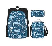 WenDang Simpatico Blue Fish 1 borsa a tracolla doppia con borsa per il pranzo e astuccio, adatta per lo shopping, sport all'aria aperta