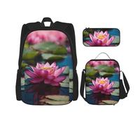 WenDang Spirit of The Lotus, set di borsa a tracolla doppia con borsa per il pranzo e astuccio, adatta per lo shopping, sport all'aria aperta