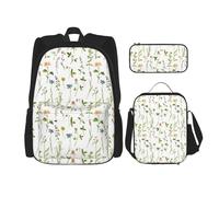 WenDang Stagione Acquerelli di Erbe Fiori Doppia Borsa a Tracolla Set con Borsa Pranzo e Astuccio, Adatto per Shopping, Sport All'aperto