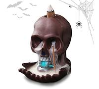 WENDAO Bruciatore di incenso in ceramica con cascata, per Halloween e Halloween, con teschio Reflusx, bruciatore di incenso con luce a LED, diffusore con 20 coni di incenso (multicolore)