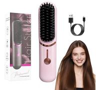 Wendict Spazzola lisciante per capelli, 3 temperature, spazzola riscaldante elettrica professionale pettine lisciante ceramica ionica speciale per capelli ricci e crespi (rosa)