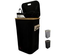 WendyNest® Cesto Portabiancheria 100L con Coperchio - Contenitore Panni Sporchi con Sacca Estraibile, Manici in Bambù e Tasca Laterale - Cesto panni Elegante e Salvaspazio per Casa - Nero