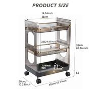 WENFEN Carrello portaoggetti, carrello for parrucchiere, carrello multiuso con ruote, ripiani portaoggetti a 3 livelli, carrello mobile for la spesa, for bagno e cucina(Gray)