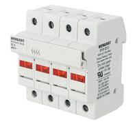 Wengart Attacco fusibile RT18-32X, adatto per RT18 RO15, 4 poli 10 x 38 mm, con indicatore LED, montaggio su binario, protezione da sovracorrente e cortocircuito