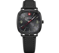 WENGER Quadrante nero sportivo vintage da uomo (37 mm) / cinturino in silicone nero 01.1921.113