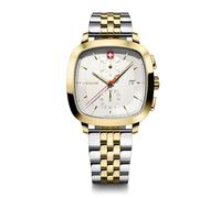 WENGER Cronografo classico vintage da uomo (40 mm) quadrante argentato/bracciale in acciaio inossidabile bicolore 01.1933.107