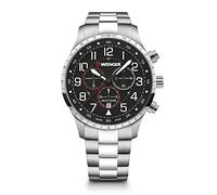 WENGER Orologio al quarzo da uomo 44,00 mm con quadrante nero analogico e cinturino in acciaio argento 01.1543.120