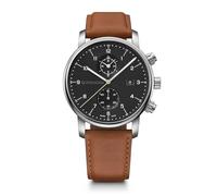 Wenger Orologio al quarzo da uomo con cronografo e cinturino in pelle 01.1743.121, Argento, Cinturino