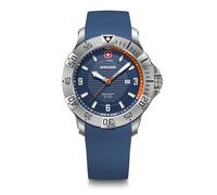 WENGER Orologio da Uomo Seaforce Analogo Quarzo, Ø 43 mm, Swiss Made, Impermeabile fino a 200 m, Arancione/Blu, Cinturino in Silicone Blu, 01.0641.140