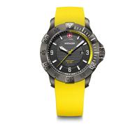WENGER Orologio da Uomo Seaforce Analogo Quarzo, Ø 43 mm, Swiss Made, Impermeabile fino a 200 m, Nero/Giallo, Cinturino in Silicone Giallo, 01.0641.145