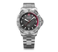 WENGER Orologio da Uomo Seaforce Analogo Quarzo, Ø 43 mm, Swiss Made, Impermeabile fino a 200 m, Nero/Rosso, Cinturino in Acciaio Argento, 01.0641.139