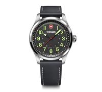 WENGER Orologio da Uomo Terragraph Analogo Quarzo, Ø 43 mm, Swiss Made, Impermeabile fino a 100 m, Nero/Argento, Cinturino in Pelle, 01.0541.121