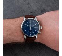 Wenger Urban Classic - Orologio da uomo con cronografo, in pelle, diametro 44 mm, analogico, al quarzo, impermeabile fino a 100 m, cinturino in pelle e vetro zaffiro, Argento, Cinturino