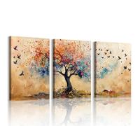 WENGTIAO 3 Pezzi Stampa su Tela Colorate Albero Della Vita Incorniciato, Quadro su Tela Astratto Albero e Uccelli in Volo Pittura Quadri Moderni Soggiorno Camera da Letto Decorazioni Parete 30x40cmx3