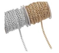 WENH 5 iarde/rotolo di catene in alluminio a forma di O color oro e argento for la creazione di gioielli fai da te, abbigliamento, borse, accessori(Light golden,15x13mm)