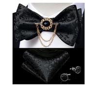 WENH Cravatta da Annodare da Uomo in Oro Nero di Lusso con Papillon in Seta Intrecciata for Festa di Nozze, Cravatta a Farfalla, Spilla, Set con Fiocco da Smoking (Color : HL-3015-0009)